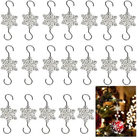 20 Stück dekorative S-förmige Haken zum Aufhängen von Weihnachtsschmuck, silberfarbene, schneeflockenförmige Metallhaken mit Kristallperlen für den Weihnachtsbaum für kleine Dekorationen (1/5)