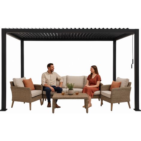 Pergola da giardino 3x4m con tetto a doghe regolabile, terrazza antracite in alluminio