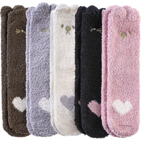 Chaussettes-chaussons en polaire pour femme - Douces, confortables et moelleuses, idéales pour l'hiver, à la maison et pour dormir Chaussettes douillettes à motifs animaux (1/5)