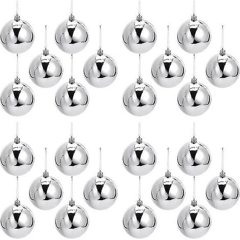 24 boules de Noël décoratives argentées à suspendre, pour sapin. (1/4)