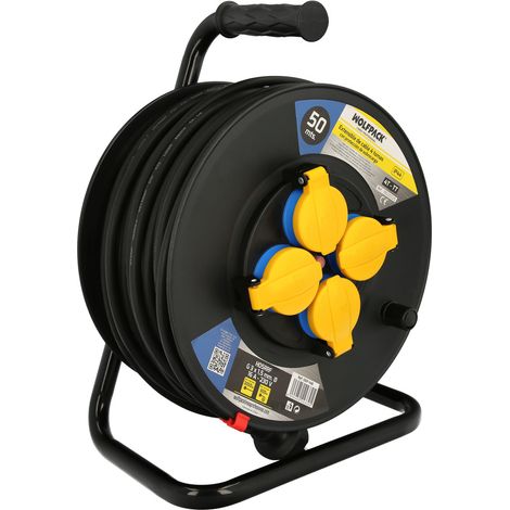 WOLFPACK LINEA PROFESSIONAL - Estensibile industriale 50 metri Protezione IP44 Con tappi terminali, Estensibile elettrico, Avvolgicavo, Fascetta, Prolunga, Cavo Estensibile (1/4)