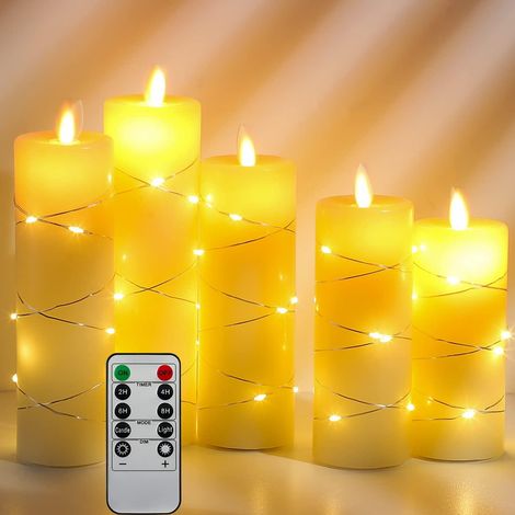 Bougie LED, bougie à piles avec guirlande lumineuse encastrée, 5 pièces (1/5)