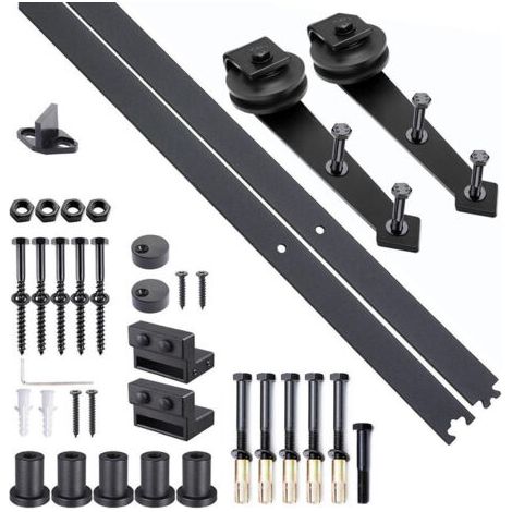 FENOPLASTICAHOMCOM Kit de porte coulissante système galandage pour porte épaisseur 35-45 mm largeur max. 1 m charge max. 100 Kg acier brun foncé (1/5)