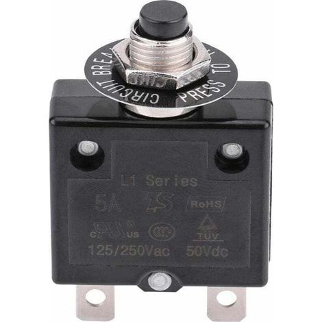 15-A-Leistungsschalter mit optionalem Thermorückstellschalter, 125–250 V AC, 50 V DC, Überstromschutz, Druckknopf-Leistungsschalter (1/5)