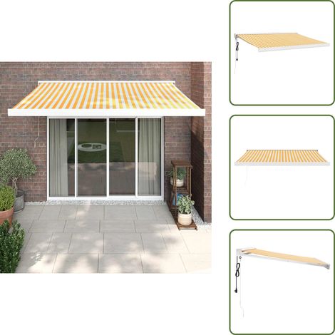 Markise Einziehbar Gelb und Weiß 3,5x2,5 m Stoff und Aluminium - Gartenmarkise - Außenmarkise - Sonnenschutz - Markisentuch - Teleskopmarkise (1/5)