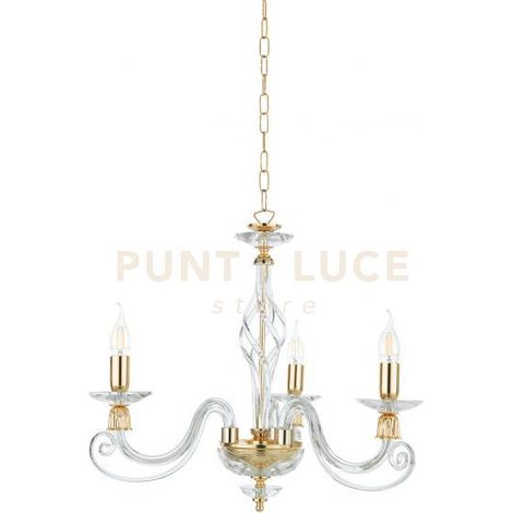LAMPADARIO 1306 3 LUCI TRASPARENTE E ORO ATTACCO E14 D.62CM