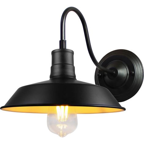 Applique Murale Industriel Vintage Lamp Murale Abat-jour Métal Luminaire Murale Intérieur E27 Ø26CM Noir + Blanc - 1Pcs (1/5)
