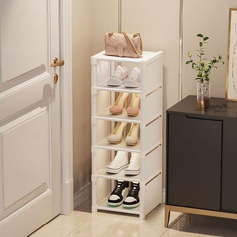 Étagère à Chaussures Blanche étroite à 5 Niveaux - Organisateurs de Chaussures Peu Encombrant, 1 Niveau pour 1 Paire de Chaussures, Range-Chaussures Empilable pour Couloir, Chambre à Coucher (1/5)