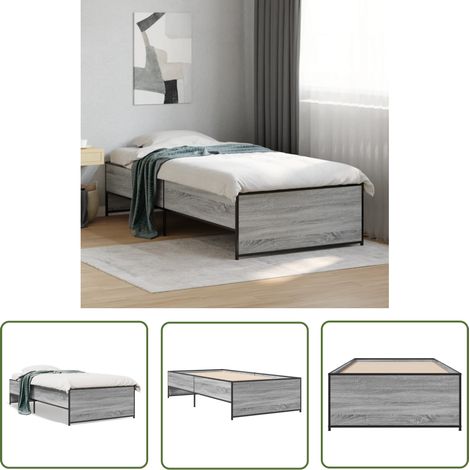 The Living Store Bettgestell Grau Sonoma 90x190 cm Holzwerkstoff und Metall - Holzbettfassungen - Bettrahmen - Einzelbett - Grau - Bettgestell (1/5)