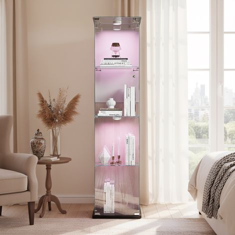 Meuble Vitrines avec Éclairage tactile, Vitrine en Verre avec 2 porte et 4 étagères, moderne Vitrine Salon, pour chambre, salon et salle à manger, 39 x 35 x 163 cm, Noir (1/5)