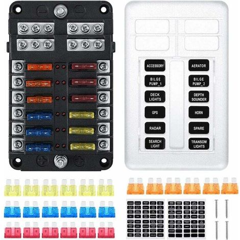 RHG Porte à Fusible à Larme de 12 Voies, Boîte à Fusibles avec 24 Fusibles 12 Voyants LED Couvercle de Protection pour Voiture Bateau Camping-car (1/5)