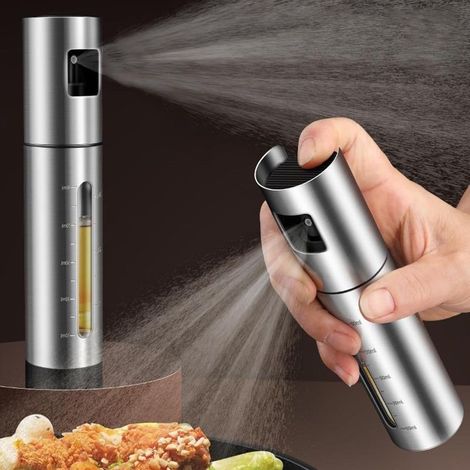 Pulvérisateur d'huile d'olive en acier inoxydable de 100 ml avec fenêtre visible et échelle – Flacon brumisateur d'huile de cuisson pour friteuse à air, salade 1 pièce