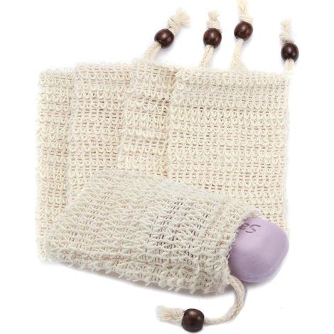 5 bolsas de jabón de sisal natural, ideales para guardar restos de jabón, bolsa de malla para jabón para masajear y exfoliar, bolsa exfoliante de jabón para ducha y baño (1/5)
