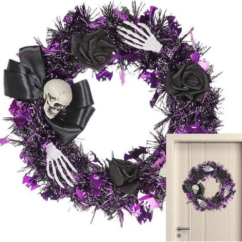 Halloween-Totenkopf-Kranz mit Lichtern, Außendekoration für Haustür, Wand oder Fenster, gotische Atmosphäre für eine schaurig-schöne Party (1/5)