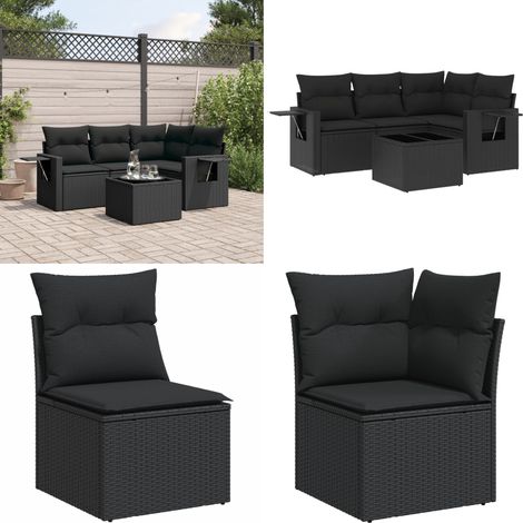 Salon de jardin 5 pcs avec coussins noir résine tressée - Ensemble Salon De Jardin - Meuble De Jardin - Salon D'extérieur - Résine Tressée - Rotin Synthétique - Home & Living (1/5)