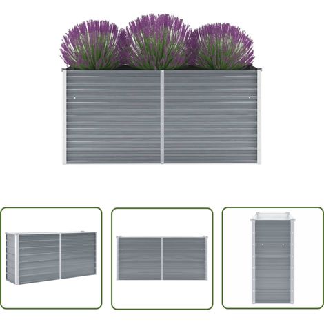The Living Store Lit surélevé de jardin Acier galvanisé 160x40x77 cm Gris - Jardinière - Pot De Fleurs - Bac De Plantation - Fleurissement Extérieur - Jardin Vertical (1/5)