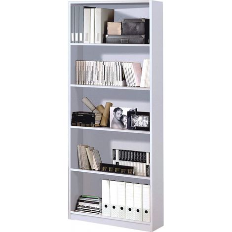 Pegane – Bibliothèque 4 étagères coloris blanc artic – Dimensions 201 cm x 80 cm x 28 cm – Mélanine agglomérée certifiée PEFC (1/4)