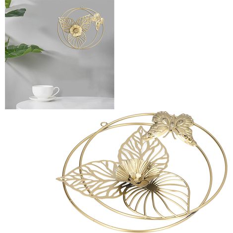 Decoración de pared hecha de mariposa de metal dorado y escultura de flor de hierro para sala de estar, oficina, dormitorio (1/5)