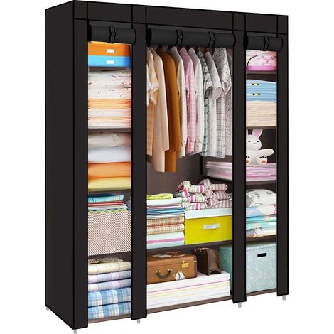 Trintion Fabric Canvas Wardrobe Cloth Wardrobes For Bedroom Clothes Storage Organiser With Hanging Rail Storage Cupboard Unit For Bedroom Living Room,Bedroom Storage, (Black) (1/5)