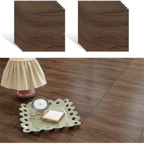 Dalle Pvc Adhesive Sol Marron Foncé 12 Pièces Carrelage Adhesif Sol Effet Bois Vintage Carrelage Autocollant Marron Imperméable Vinyle Sol Adhesif pour Cuisine Chambre Salon 30cm x 30cm (1/5)