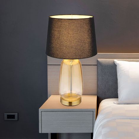 Lampada da tavolo in vetro ambrato lampada da comodino lampada da tavolo in tessuto nero lampada da soggiorno lampada laterale, 1x E27, DxH 30 x 52 cm (1/5)