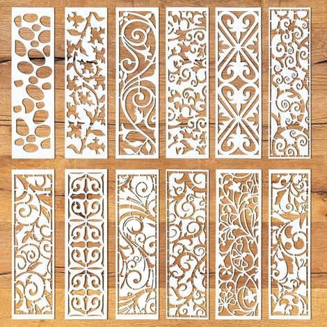 12 pochoirs de bordure pour peinture, pochoirs réutilisables pour meubles et gâteaux, pochoirs décoratifs texturés, pochoirs de dessin pour murs en bois, papier pour loisirs créatifs. (1/5)