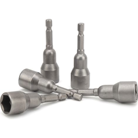 Lot de 5 douilles magnétiques en acier au chrome-vanadium, embouts de tournevis magnétiques puissants de 65 mm x 1/4 x 14 mm. (1/5)