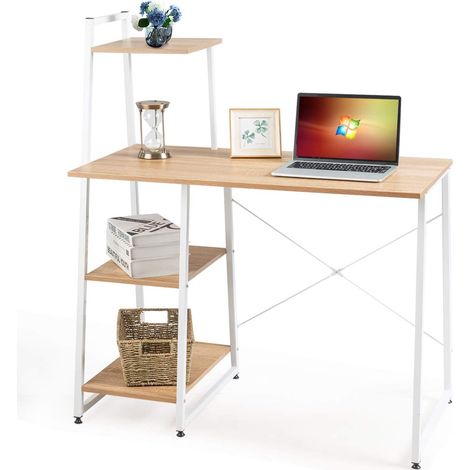 COSTWAY Computertisch mit 4 Regaln, Schreibtisch Holz & Metall, PC Tisch Buerotisch Arbeitstisch Officetisch fuers Buero, Arbeitszimmer, Wohnzimmer 98x50x118cm (1/5)