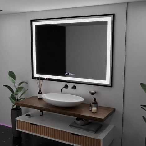Miroir LED 100x70 Desembuage Horloge et Thermometre Gradable (1/5)