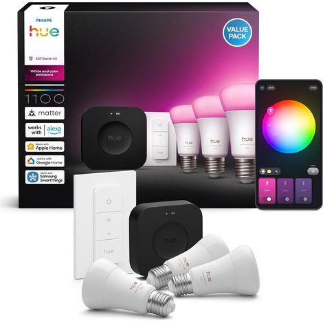 Starter kit Ampoule connectée Philips Hue E27 ambiance Blanc et couleur