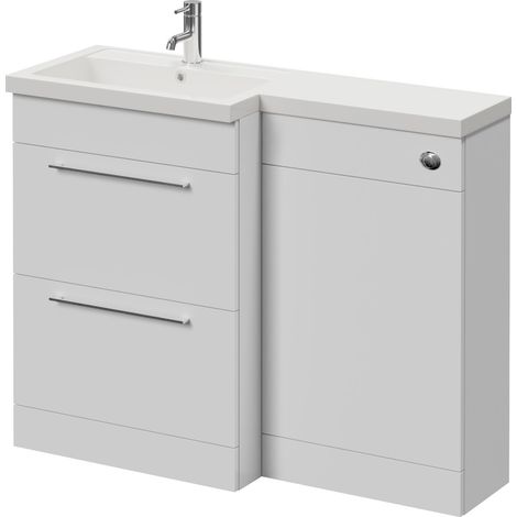 Napoli 390 Gloss White 1100mm 2 Drawer Vanity Unit Toilet Suite with Square Left Hand Lucia Basin - 1100mm - Chrome 320mm HandleWithout Kingston Toilet Pan