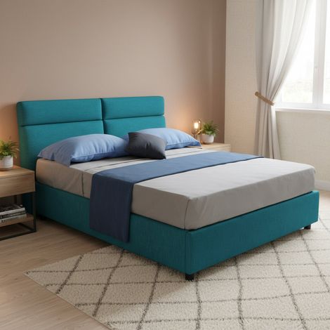 Cama Doble Alcatron, Desenfundable, con Almacenaje Hecha en Italia, Medida Colchón 160x190 cm, Azul (1/5)