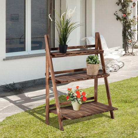 Support pliable pour plantes, porte-pots en bois de sapin, étagère extérieure à 3 niveaux, 80 x 37 x 93 cm