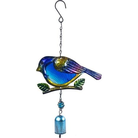 1 rust-proof metal wind chime in hummingbird shape, room decor - Blue
