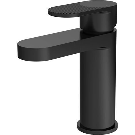 Nuie Cyprus Fluted Mono Basin Mixer Tap with Push Button Waste - Matt Black