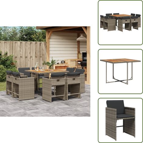 Ensemble à manger de jardin 9 pcs coussins gris résine tressée - Salon De Jardin - Meuble De Jardin - Set Salon De Jardin - Résine Tressée - Mobilier Extérieur (1/5)