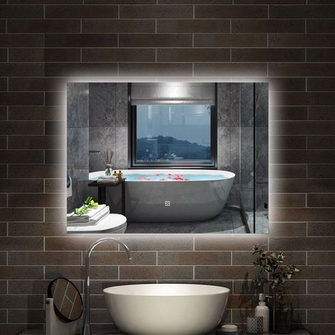 Acezanble Backlit LED Bathroom Mirror 80X60cm Illuminated Wall Mirror with Dimmable Lights Touch Switch Wall Switch (1/5)