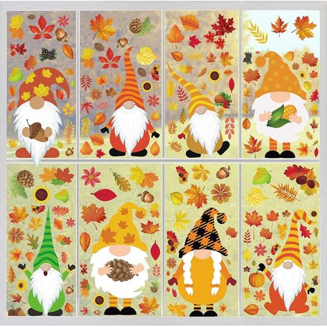 Adesivi per finestre, decorazione autunnale con gnomi, 20x28 cm, 8 fogli