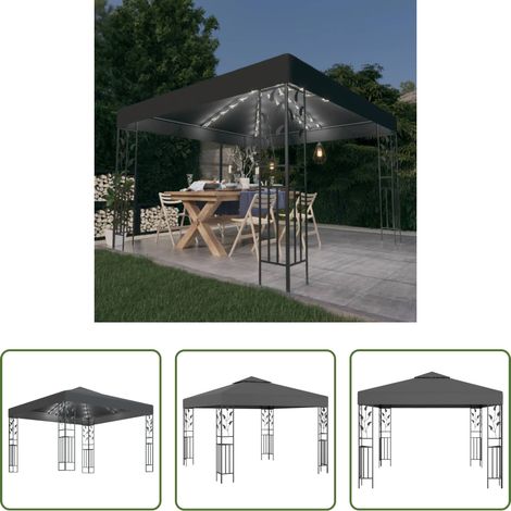 vidaXL Solarenergie -  Pavillon mit LED-Lichterkette 3x3 m Anthrazit