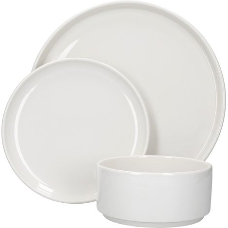 Mikasa Set de Camberlie Stoviglie, piatti e ciotole de Scandinavian Style de Porcellana bianca, 12 pezzi. (1/4)