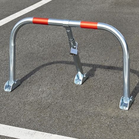 Mottez – Barrière de parking rabattable 3 pieds – Tube zingué Ø 38mm – Dimensions 76 x 36 x HT 40cm – Fermeture avec cadenas
