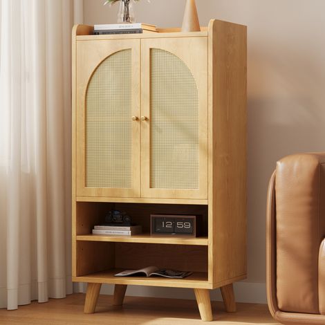 Buffet en rotin avec 2 portes et 2 niches ouvertes, 60 x 40 x 121 cm, bois naturel (1/5)