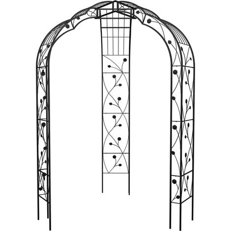 Arche pour rosiers en métal noir 250 x 178 x 178 cm avec ornements élégants style romantique en fer noir (1/3)