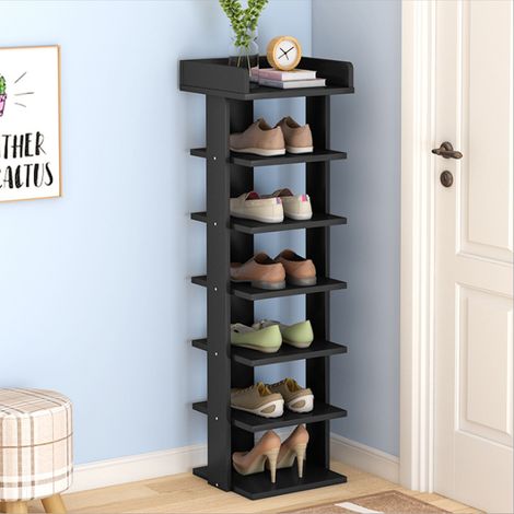 7 Tier Black Wood Shoe Rack Storage Shelf