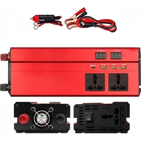 Convertisseur d'énergie solaire 2000w, Inverseur monté sur voiture 12v 24v vers 220v avec plusieurs ports USB (1/5)
