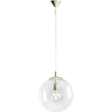 Lampe à suspension en métal et verre L : 30 cm H : max. 200 cm en or Abat-jour boule E27 lampe à suspension ronde moderne