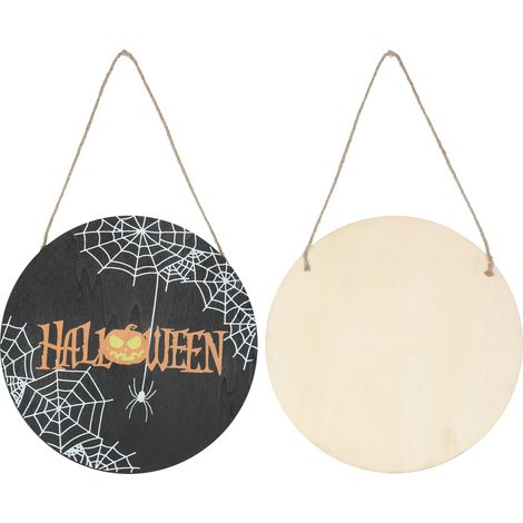 Plaque de bienvenue en bois motif toile d'araignée Halloween, panneau suspendu décoratif intérieur extérieur sans nœud (1/5)