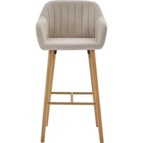 Juego de 2 Taburetes de Bar con Respaldo Alto y Reposabrazos, para Isla de Cocina y Barra, Lino y Beige (1/5)