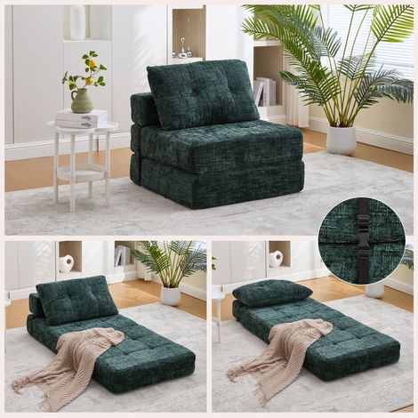 Canapé-lit pliable avec coussin, matelas rabattable avec dossier, canapé portable confortable pour salon et chambre,vert