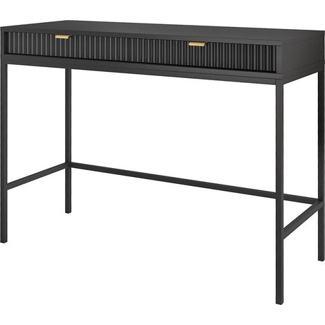 Toeletta: 2 cassetti, Nero, Nero, 104 x 78 x 50 cm, maniglie dorate (1/5)